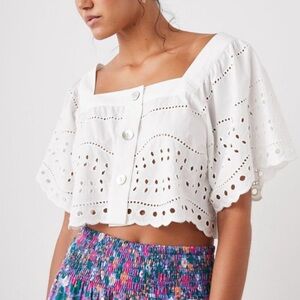 Rails Women's Knit Top in White Eyelet Embroidery